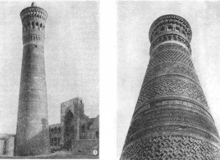 Минарет Калян (Бухара), 1127 г. Общий вид, фрагмент фасада