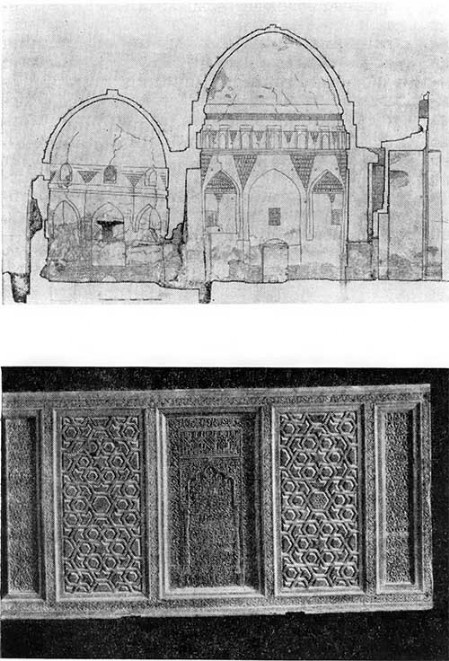Бухара. Мавзолей Сайфеддин Бохарзи, XIII— XIV вв. продольный разрез, деталь надгробия