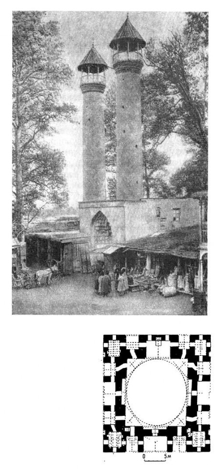 Ганджа (Кировабад).  Джума-мечеть, 1606 г. Общий вид, план