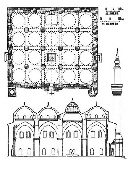 Бурса. Улу-джами, 1394—1399 гг. План, разрез