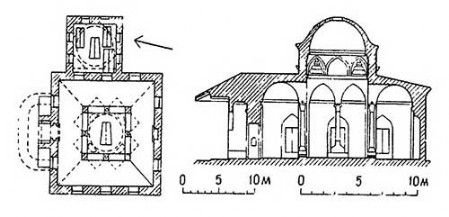 Бурса. Мавзолей Мурада II, 1451 г. План, разрез