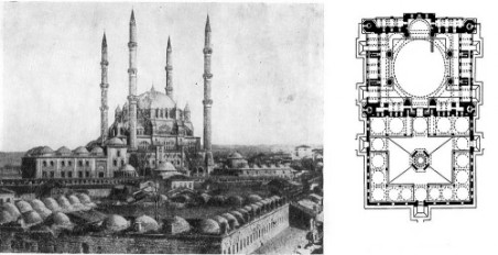Эдирне. Мечеть Селимие, 1569—1575 гг., архитектор Коджа Синан. Общий вид, план