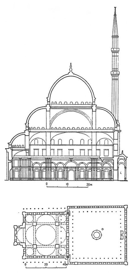Каир. Мечеть Мухаммеда Али, 1830-1848 гг., зодчий Юсуф Бохна. План, разрез